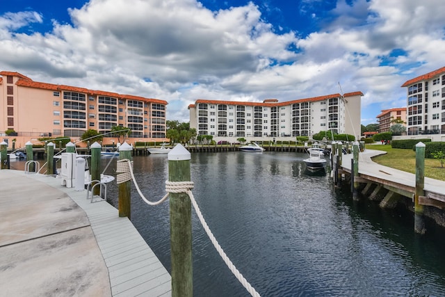 view of dock featuring a water view