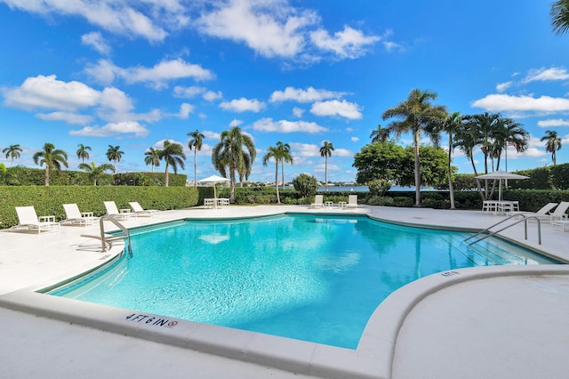 view of swimming pool featuring a patio area