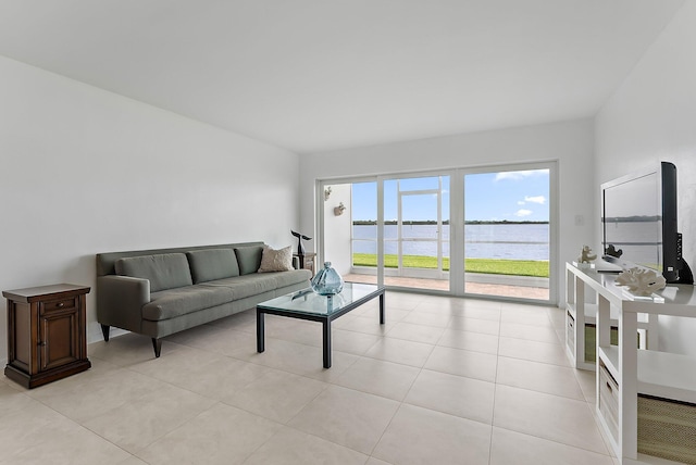 living room with light tile patterned floors