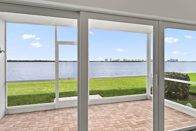 doorway featuring a water view