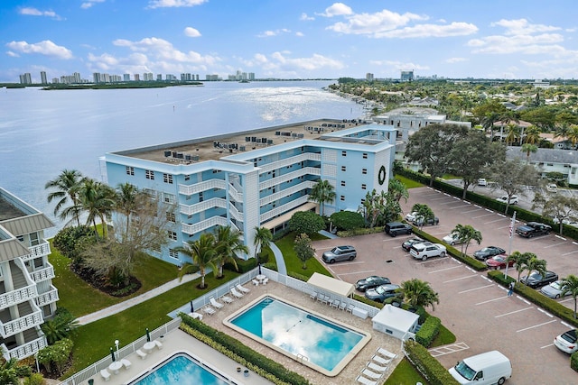 aerial view with a water view