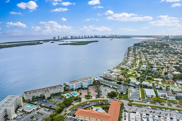 aerial view featuring a water view