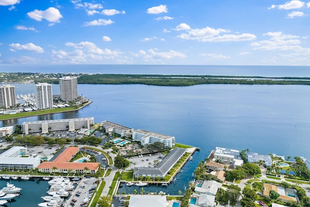 aerial view with a water view