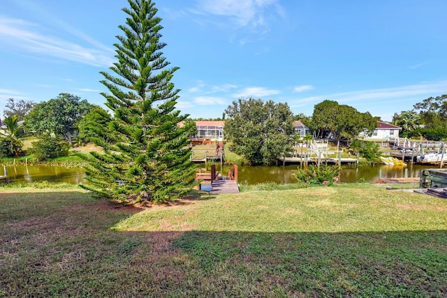 view of yard with a water view