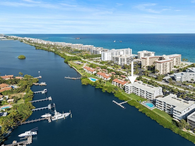 aerial view with a water view