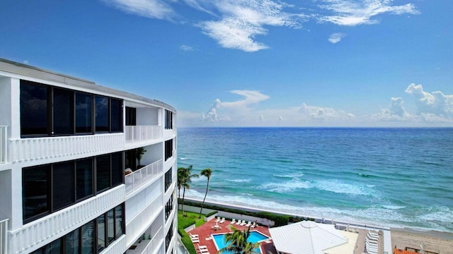 view of water feature featuring a beach view