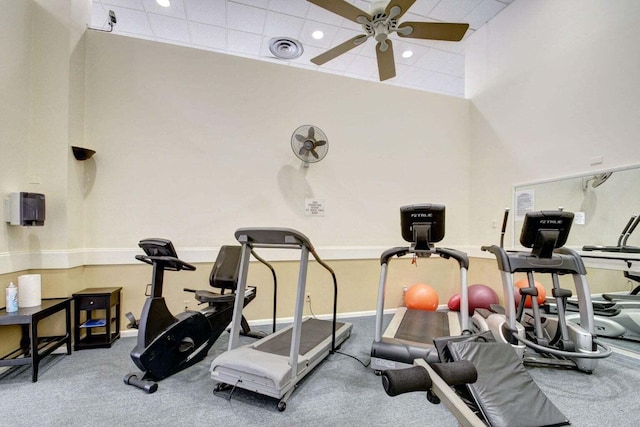 workout room featuring ceiling fan