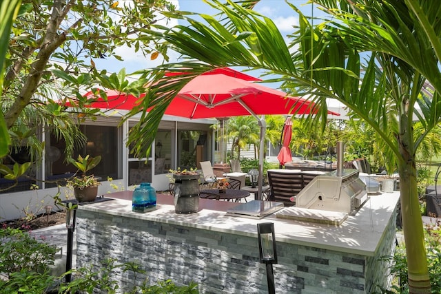 view of patio featuring a sunroom and area for grilling