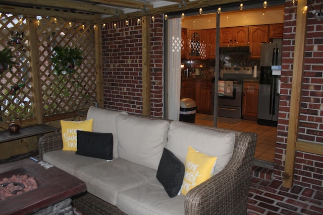 view of patio with a pergola and an outdoor hangout area