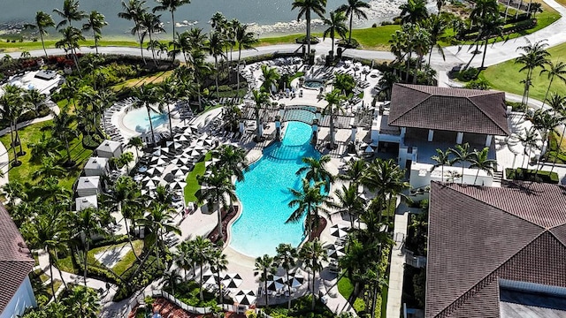 aerial view with a water view