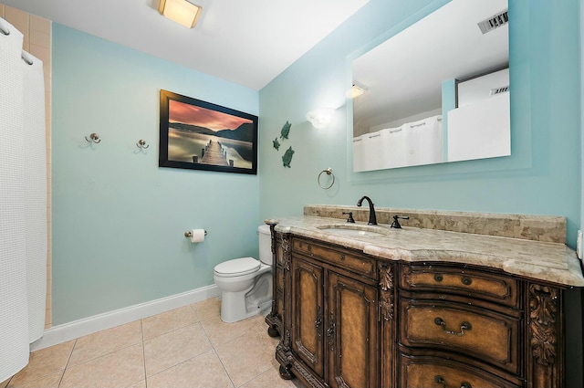 bathroom with tile patterned floors, vanity, and toilet