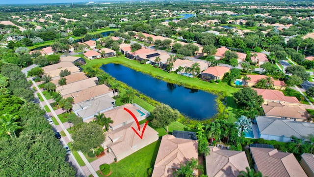 bird's eye view featuring a water view