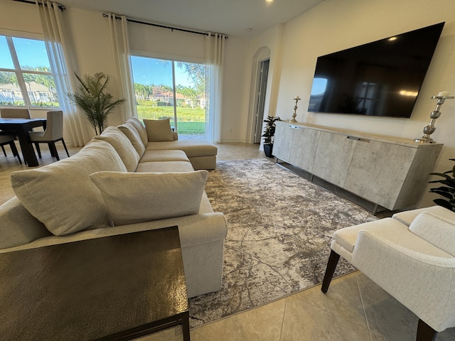 living room with ceiling fan