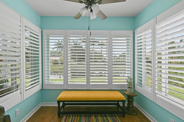 sunroom featuring a wealth of natural light and ceiling fan