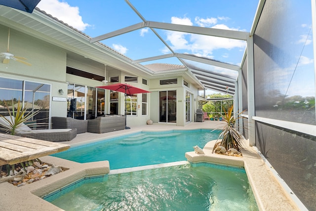 view of pool with a patio and an outdoor hangout area