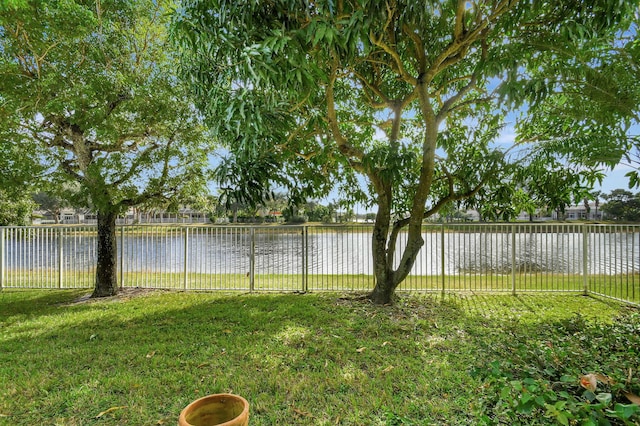 view of yard with a water view