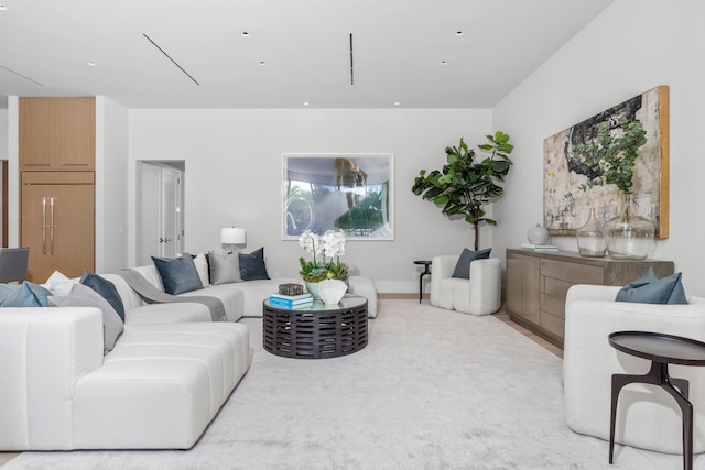 living room with light colored carpet