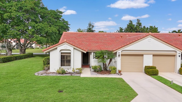 view of front facade featuring a garage and a front lawn