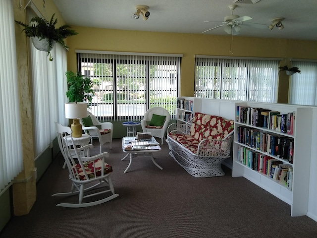 sunroom with ceiling fan