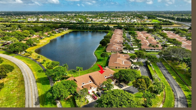 aerial view with a water view