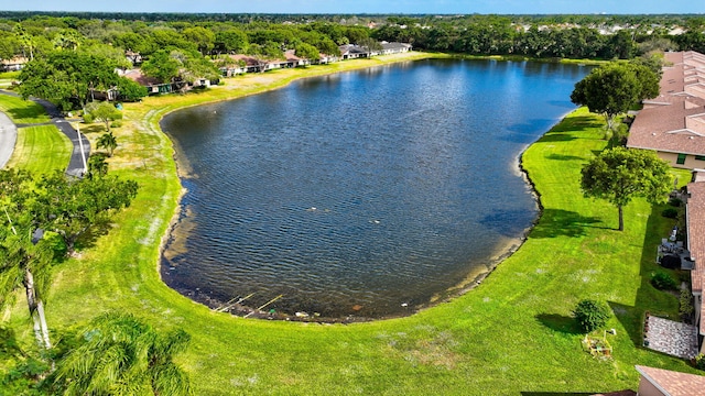 drone / aerial view featuring a water view