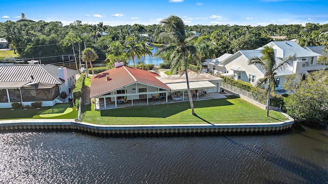 aerial view featuring a water view