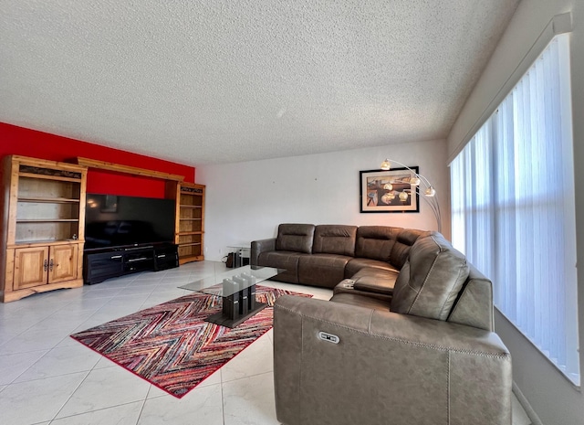 living room featuring a textured ceiling