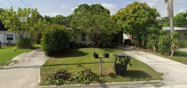 view of property hidden behind natural elements featuring a front lawn