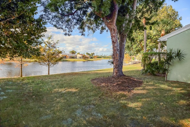 view of yard with a water view