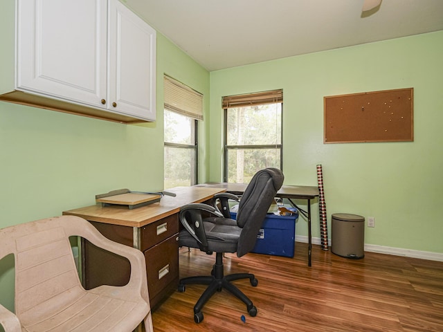 home office featuring dark hardwood / wood-style floors