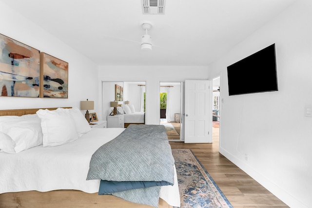 bedroom featuring ceiling fan and hardwood / wood-style floors