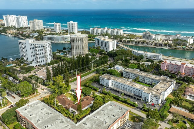 aerial view featuring a water view