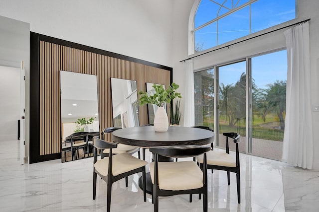 dining space with a high ceiling