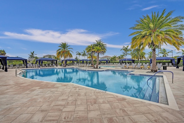 view of swimming pool with a patio area