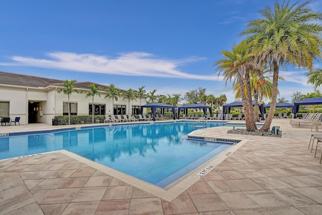 view of swimming pool with a patio