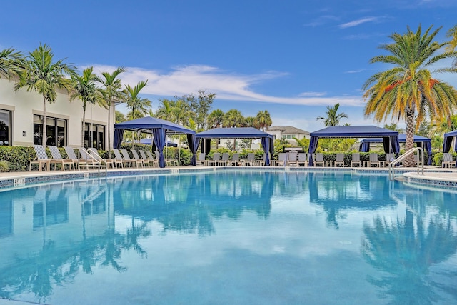 view of swimming pool with a gazebo