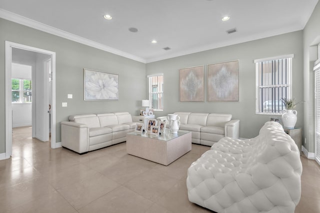 living room featuring ornamental molding