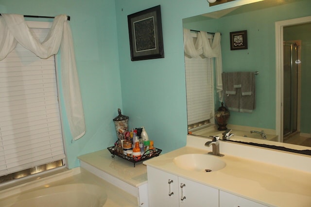 bathroom with vanity and a bath