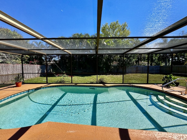 view of pool featuring a patio area, a fenced in pool, and fence