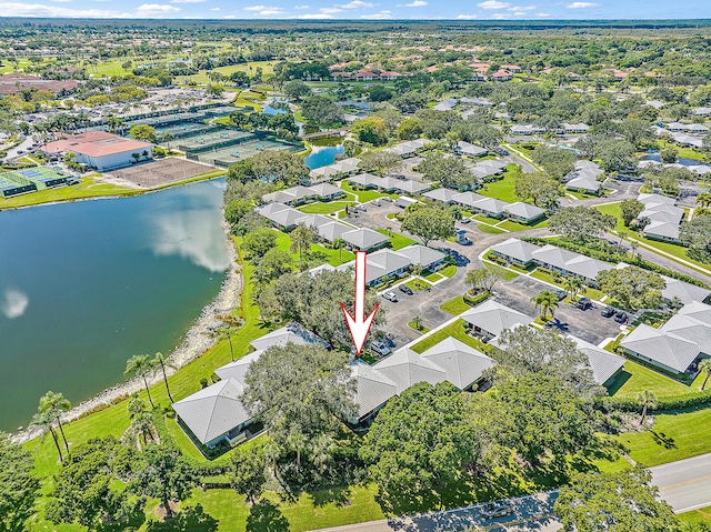 aerial view with a water view