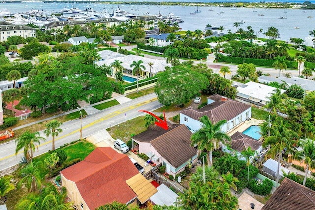 aerial view with a water view