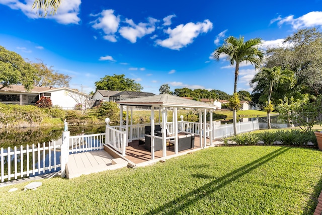 view of yard featuring a gazebo and an outdoor hangout area