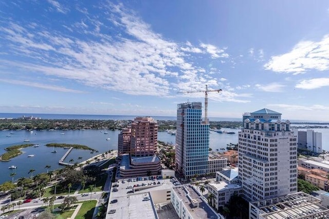 view of urban area featuring a large body of water