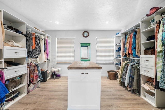 spacious closet with light hardwood / wood-style flooring