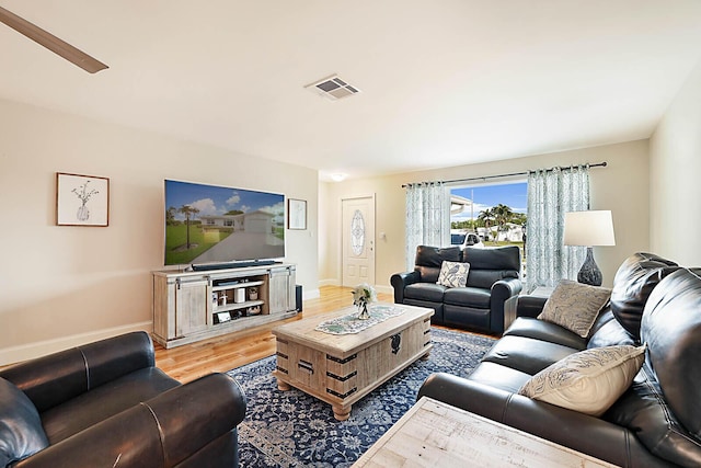 living room with light wood-type flooring