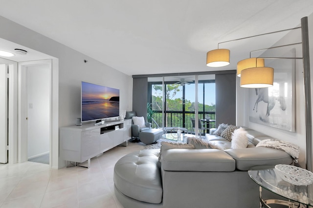 living room featuring light tile patterned flooring