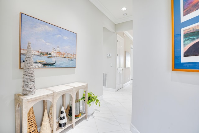 hallway with ornamental molding