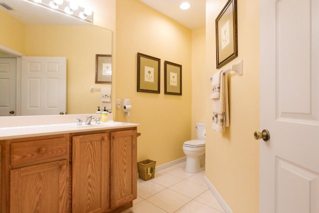 bathroom featuring tile patterned floors, vanity, and toilet