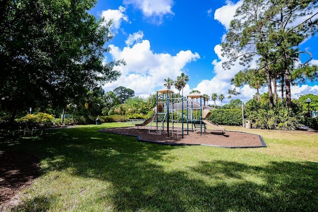 view of play area with a yard