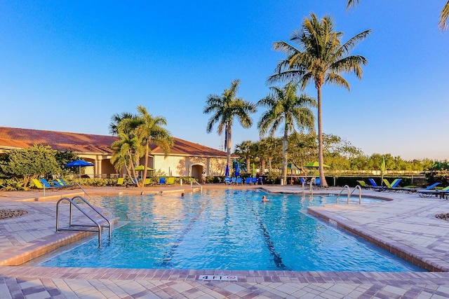 view of swimming pool with a patio area